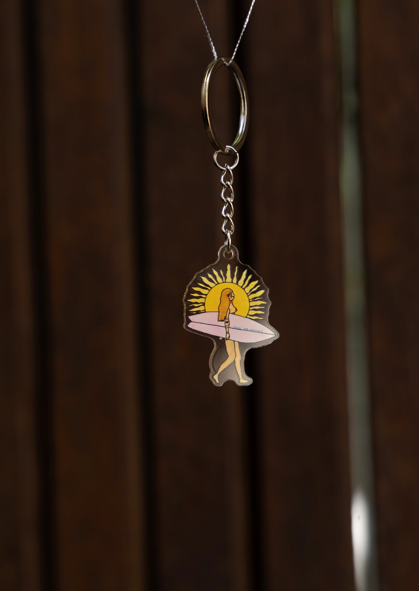 surf girl acrylic keyring