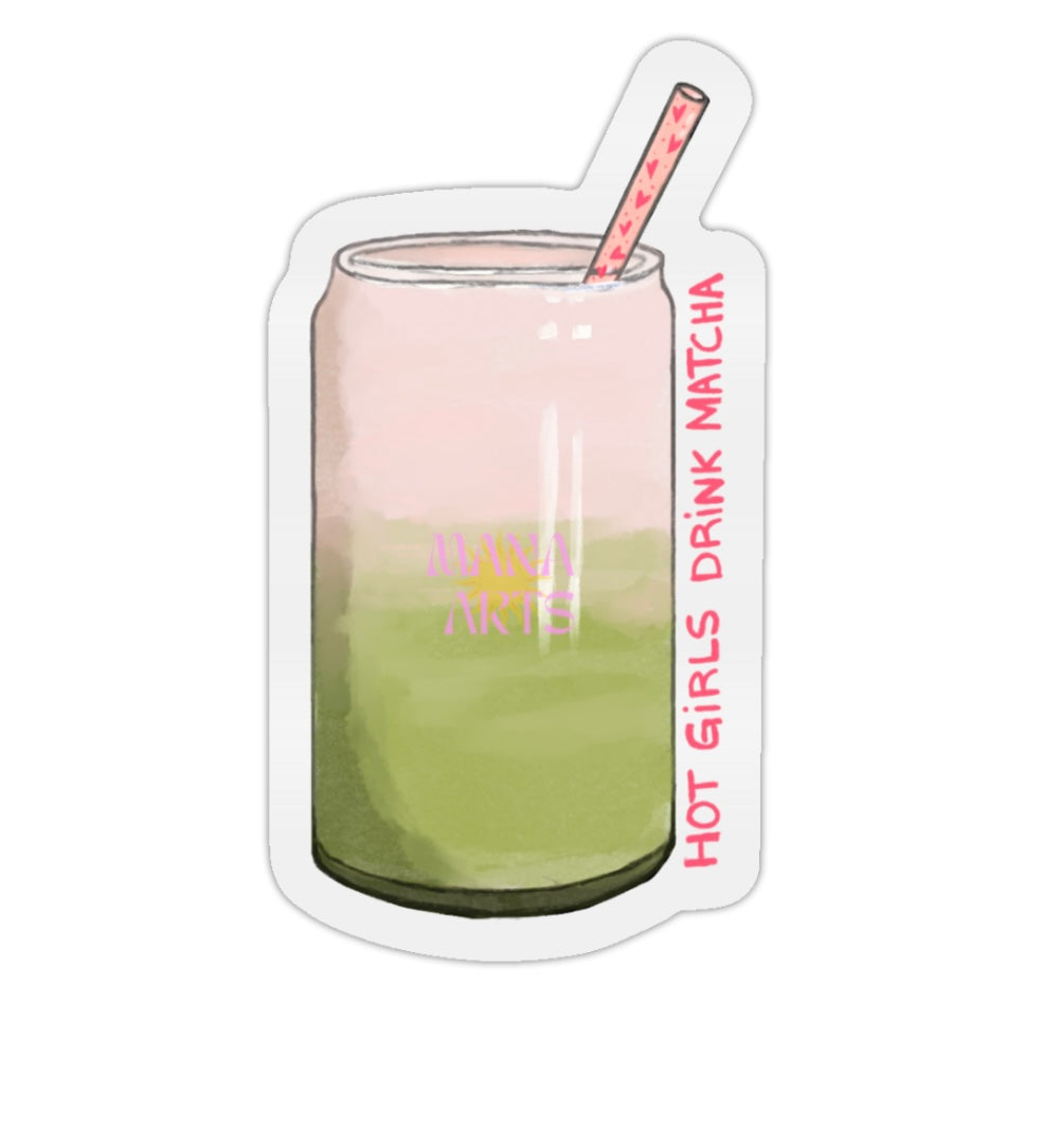 Hot girls drink matcha sticker