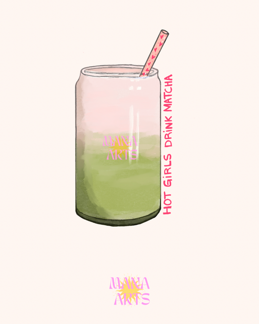 Hot girls drink matcha sticker