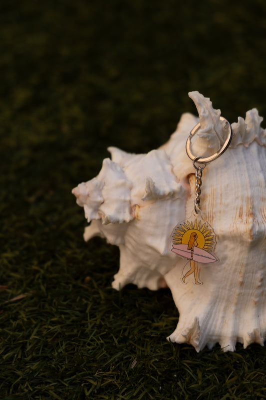 surf girl acrylic keyring