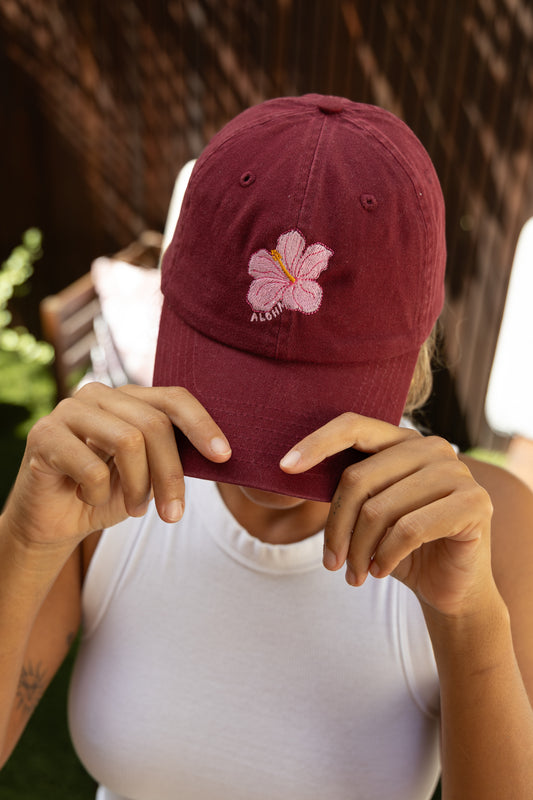 Aloha hibiscus burgundy cap | LIMITED EDITION