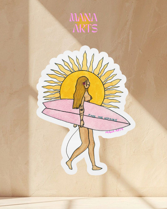 Free the nips surfer girl waterproof vinyl sticker