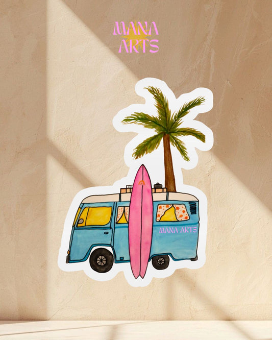 Van life - combi & surfboard waterproof vinyl sticker sticker