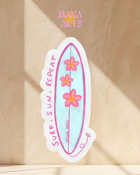 sun surf repeat surfboard waterproof vinyl  sticker